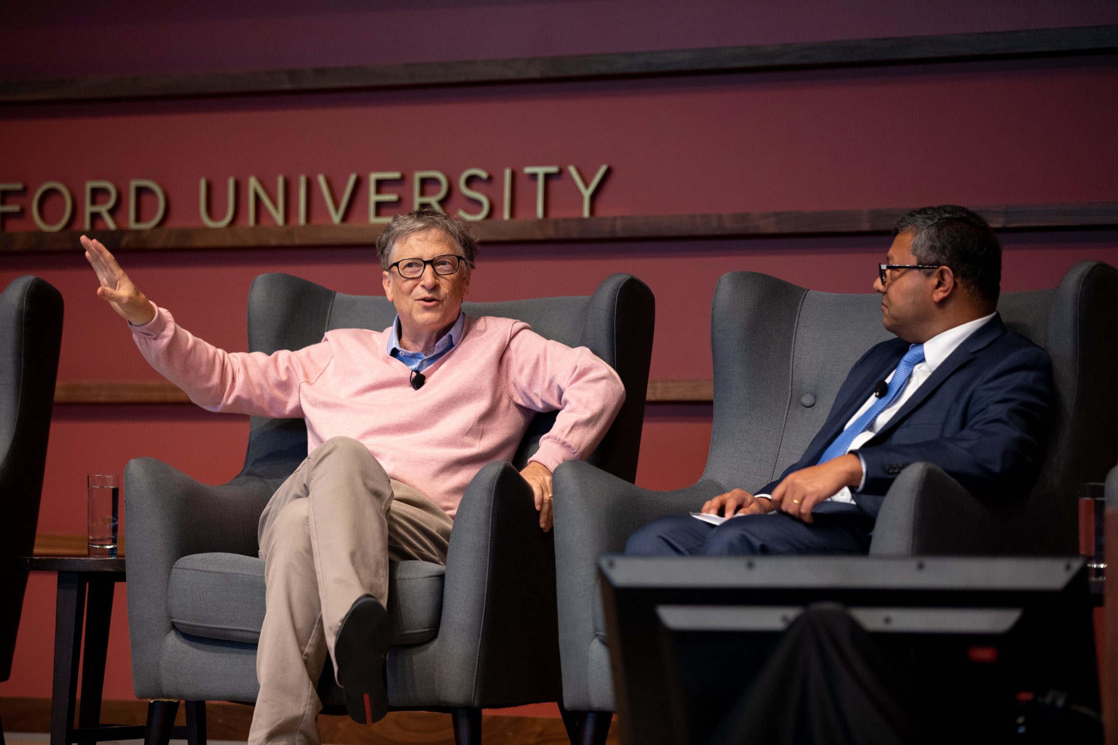 Bill Gates on stage with Arun Majumdar