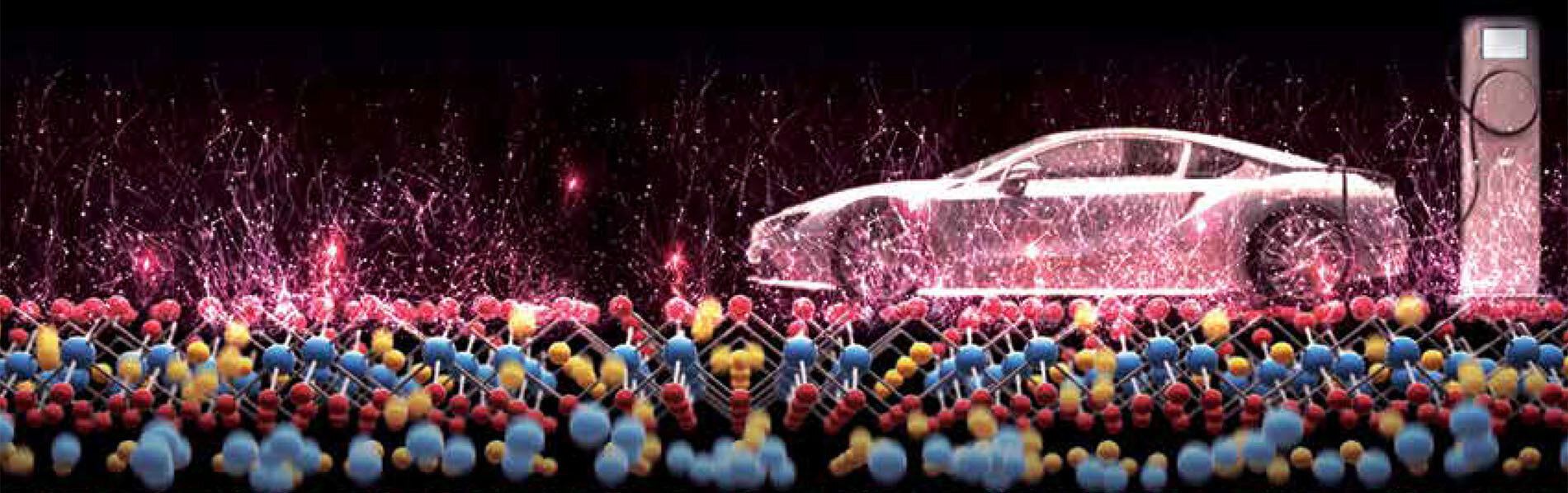 Rendered image of electric car on to molecules