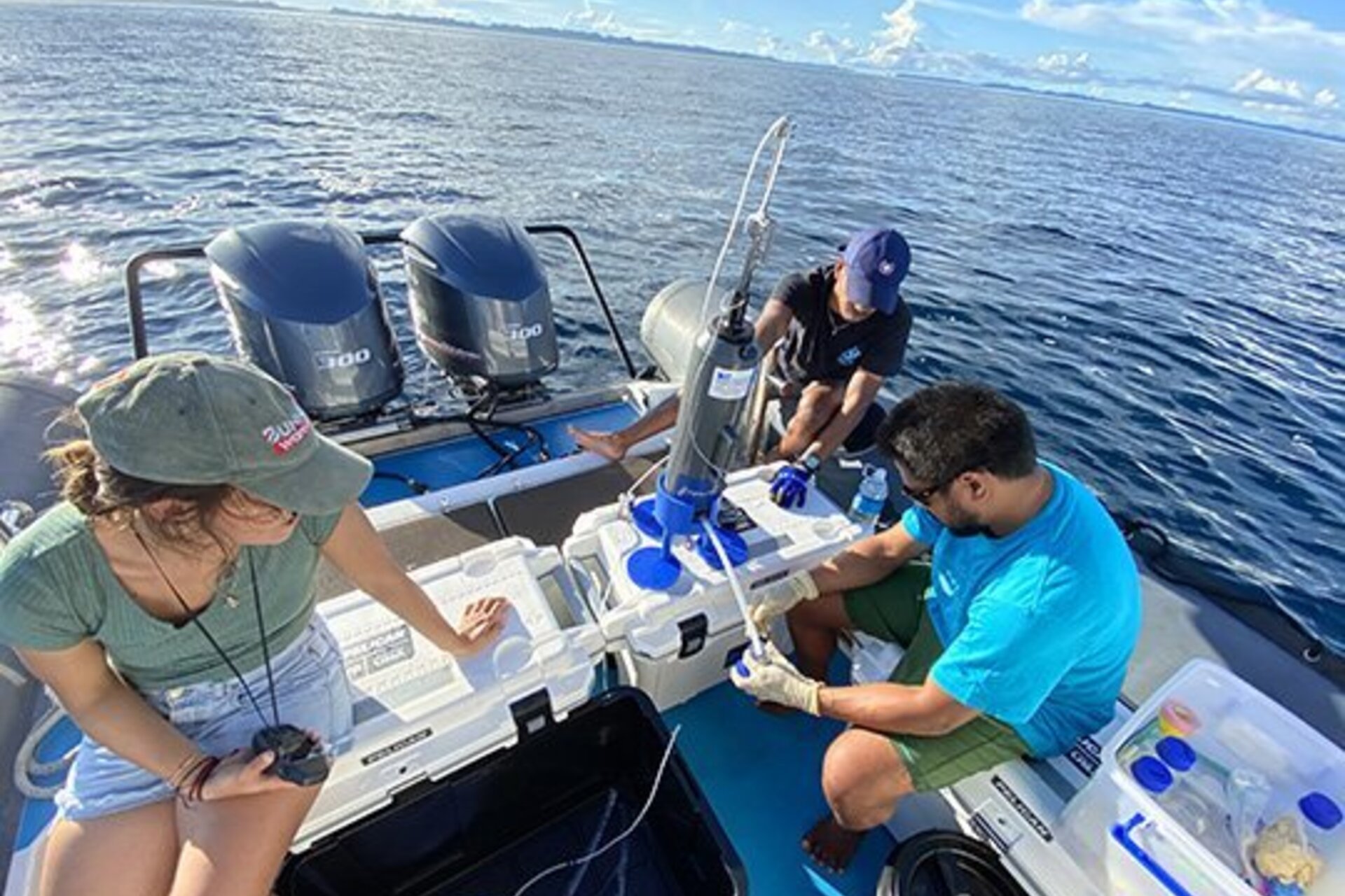 People sampling ocean biodiversity in Palau (Image courtesy of Center for Ocean Solutions)
