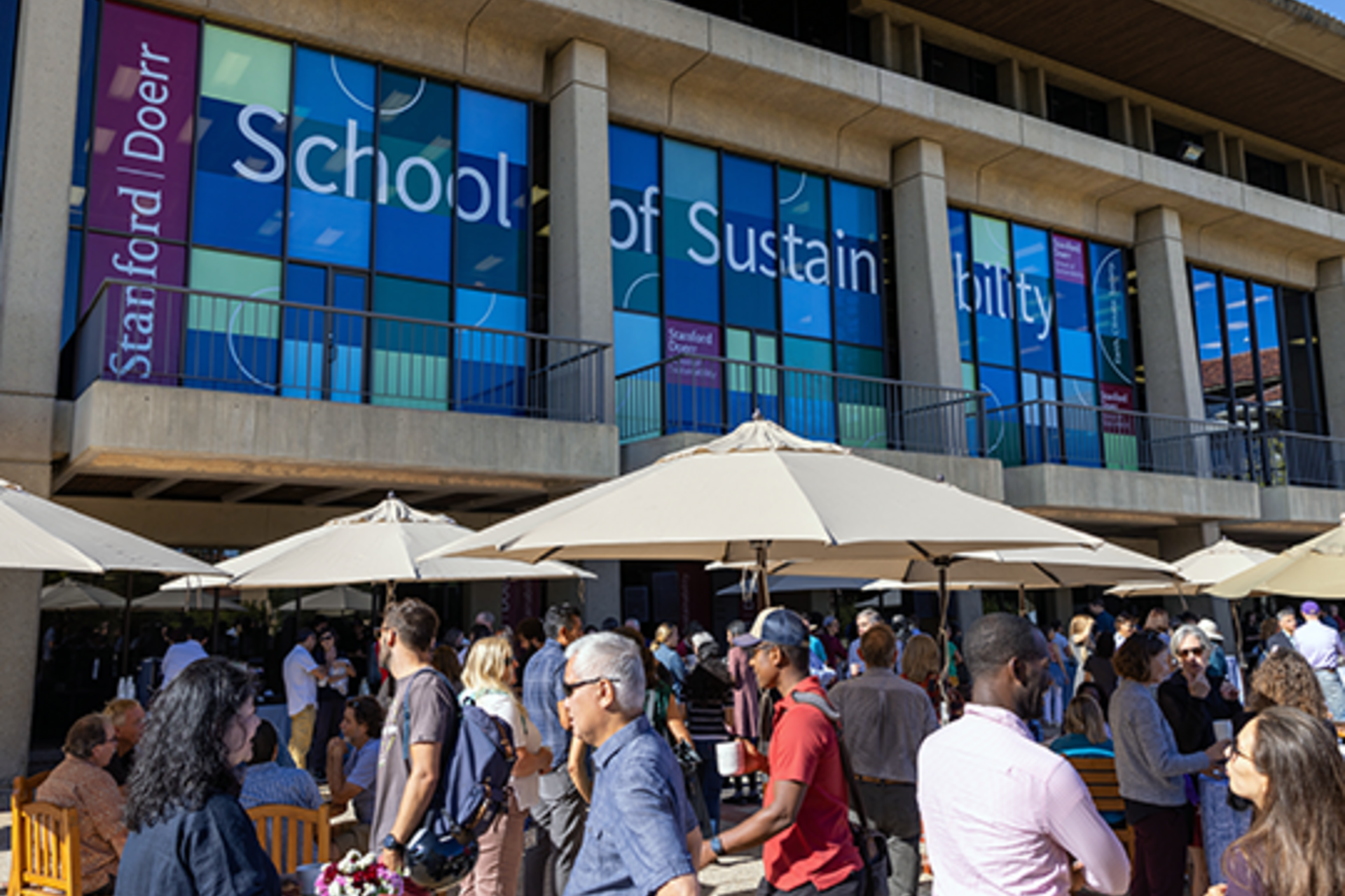 Community members celebrate the Doerr School of Sustainability on Sept. 29.
