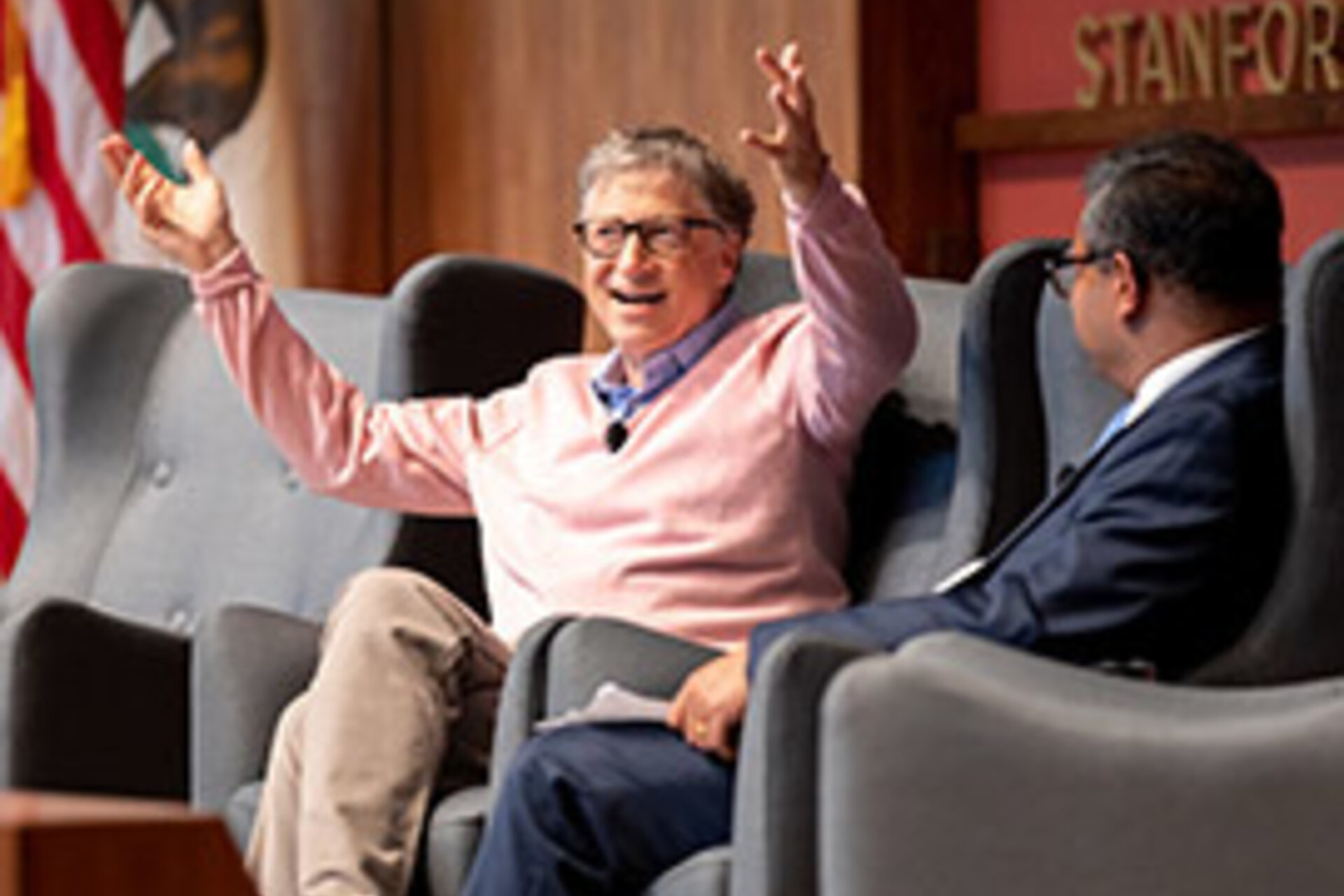 Bill Gates and Arun Majumdar on stage