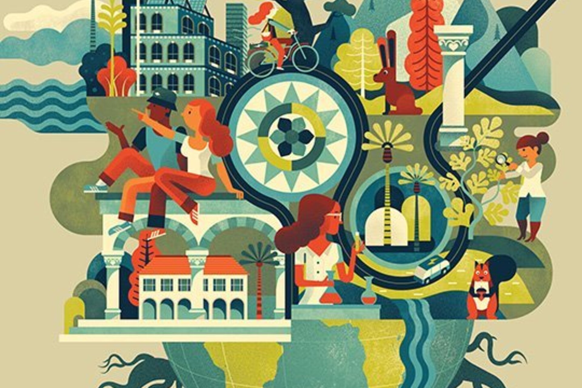 colorful illustration of a world of sustainability