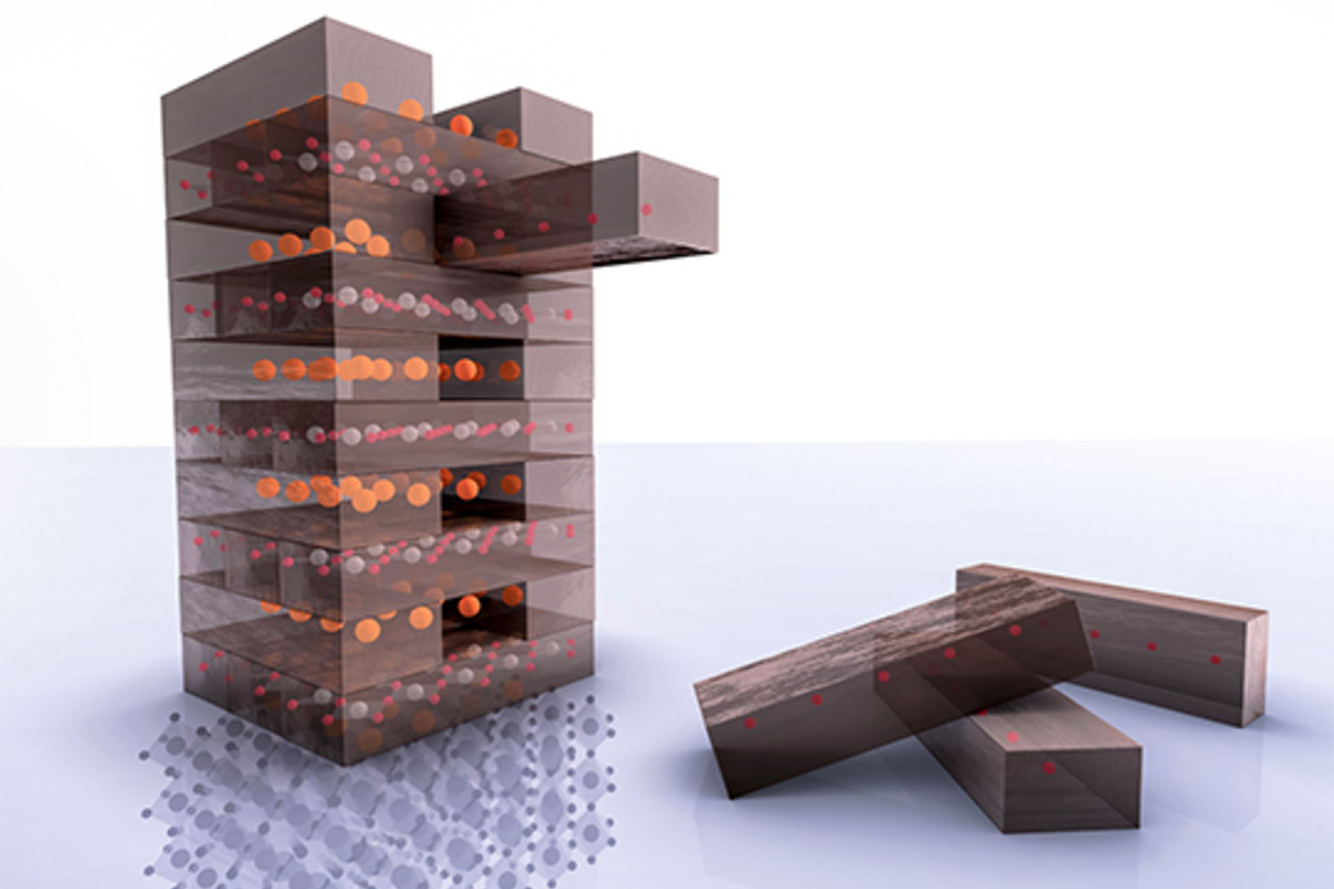 Illustration of 'Jenga chemistry' step of making new superconductor