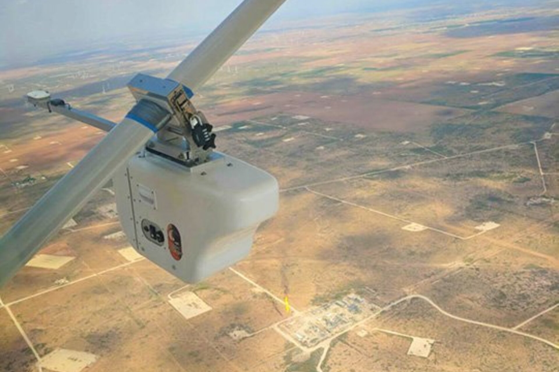 The airplane-mounted sensor flying over oil fields in New Mexico
