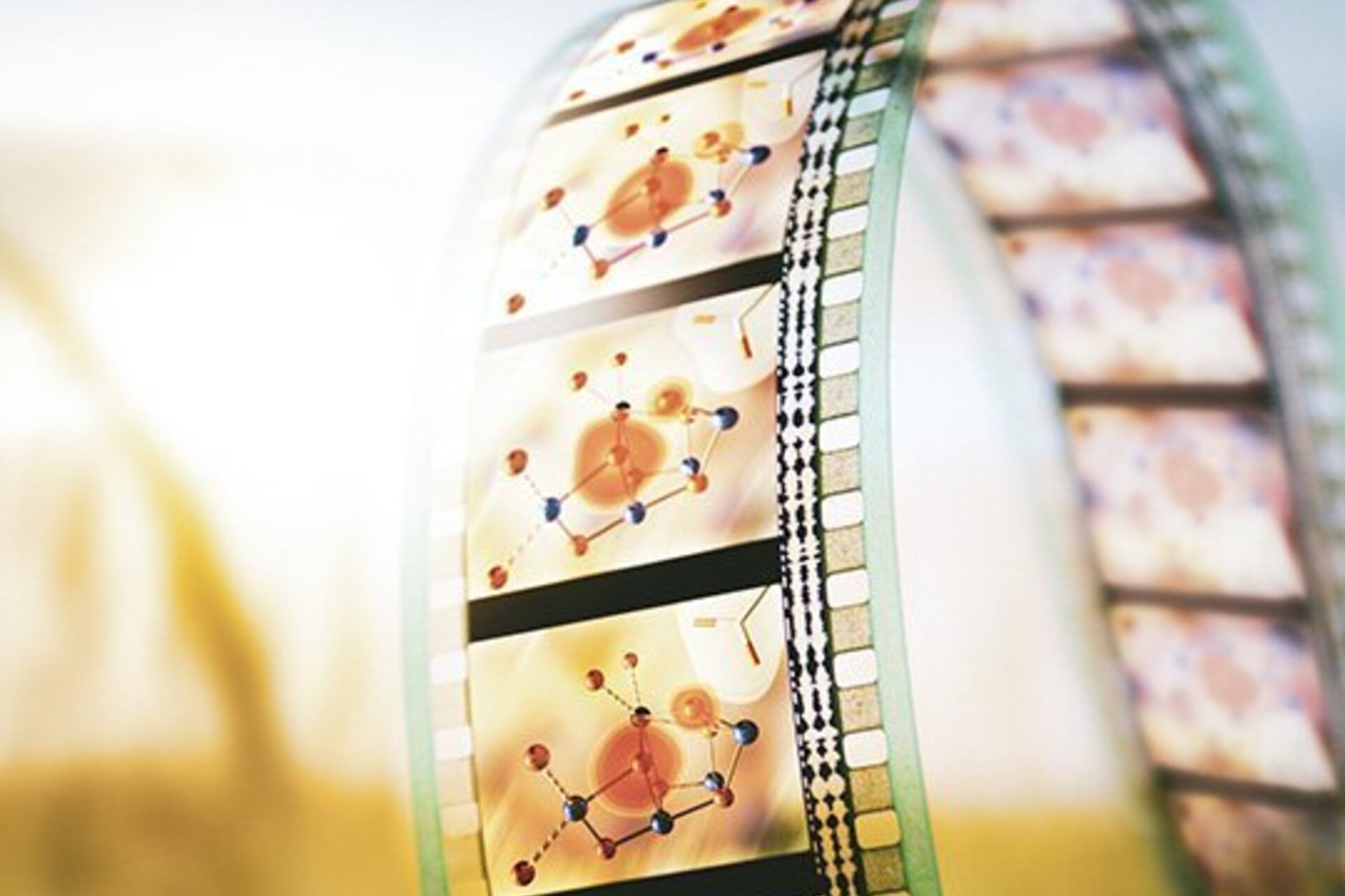 Digital rendering of how electrons flow in the oxygen-evolving complex of Photosystem II, shown in frames of film.