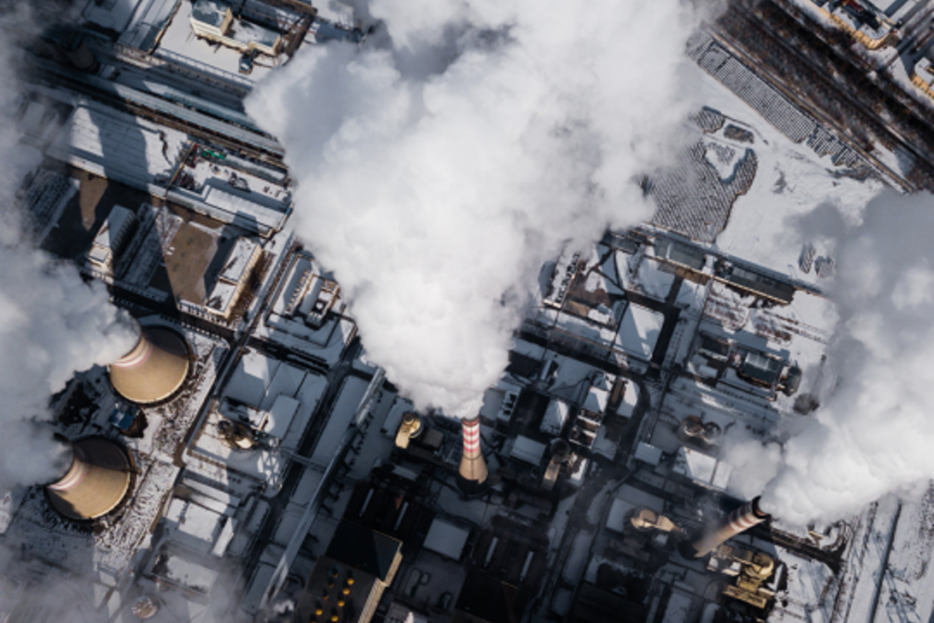 Aerial view of pollution rising from a coal fired power plant in Gansu Province