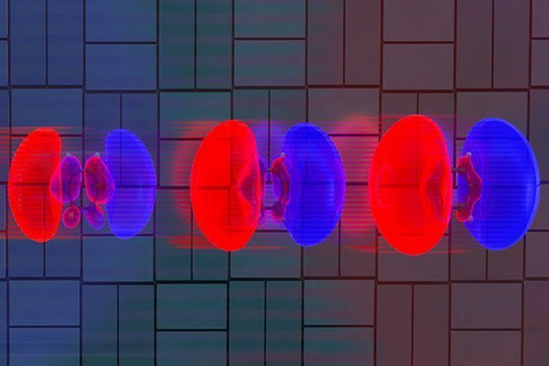 Illustration showing electron orbitals ballooning in response to light