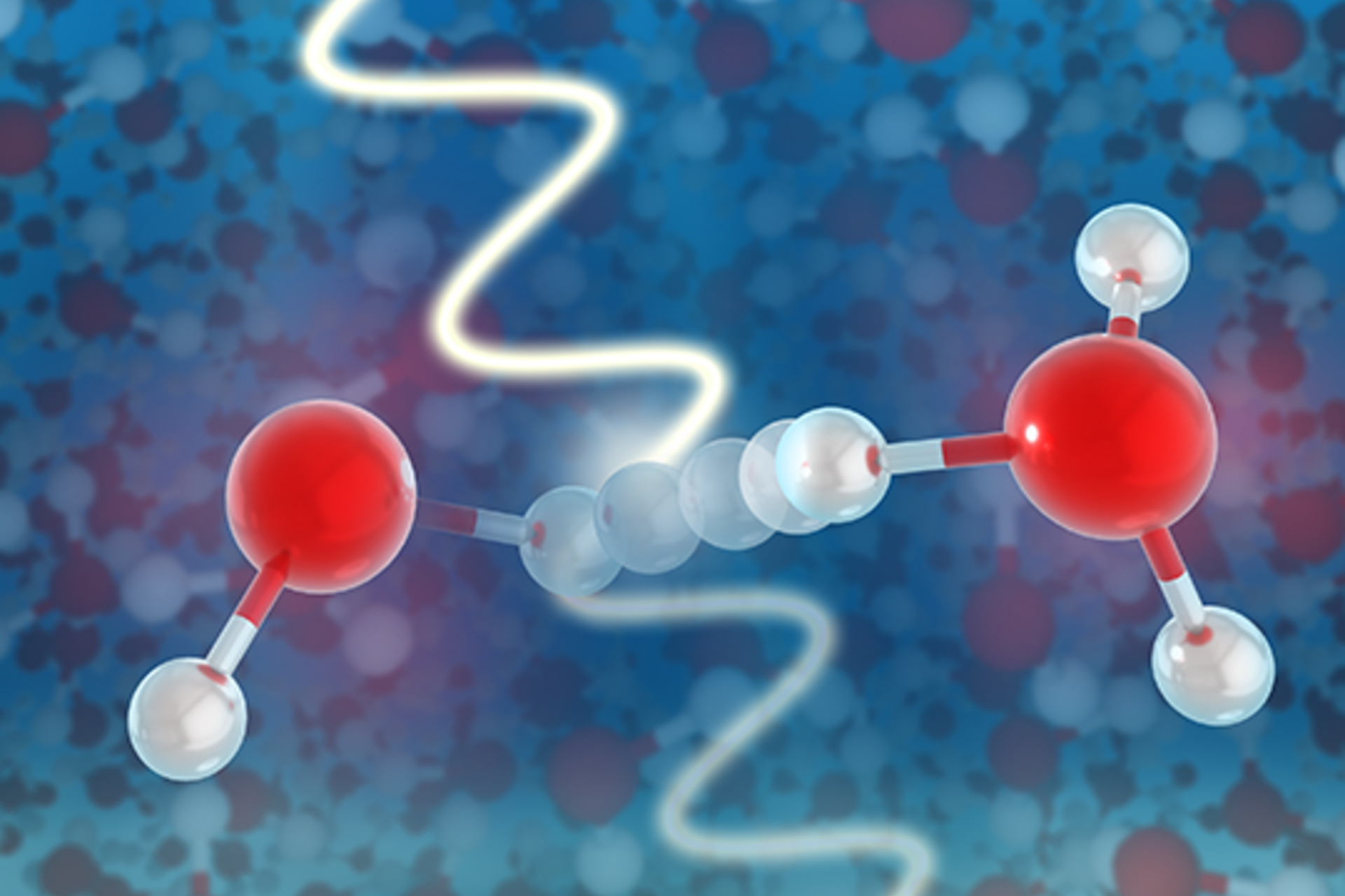 Ball and stick diagram of the radiolysis process