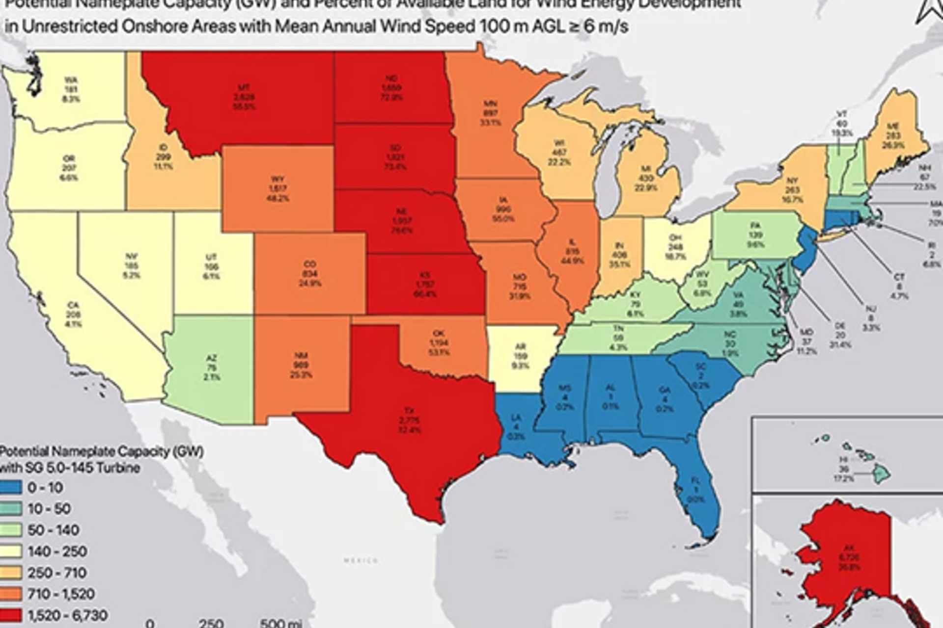 Wind energy potential map