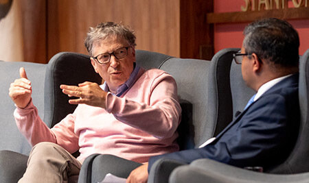 Bill Gates and Arun Majumdar talking on stage