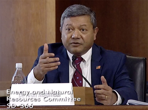 Arun Majumdar testifying at the US Senate Committee on Energy & Natural Resources