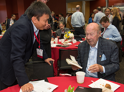 Yi Cui and George Shultz at the StorageX launch
