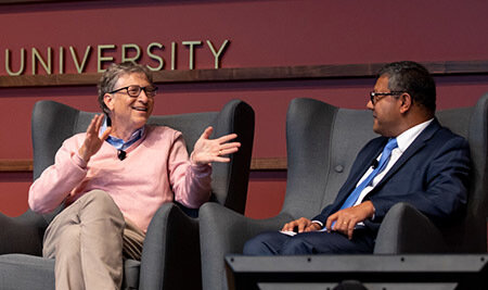 Bill Gates and Arun Majumdar talking on stage