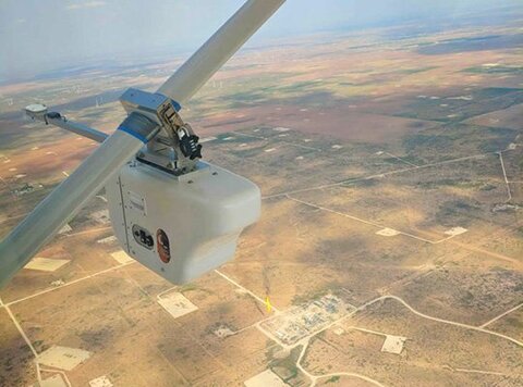The airplane-mounted sensor flying over oil fields in New Mexico