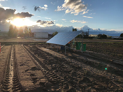 The field where the team's fertilizer is made with a solar panel